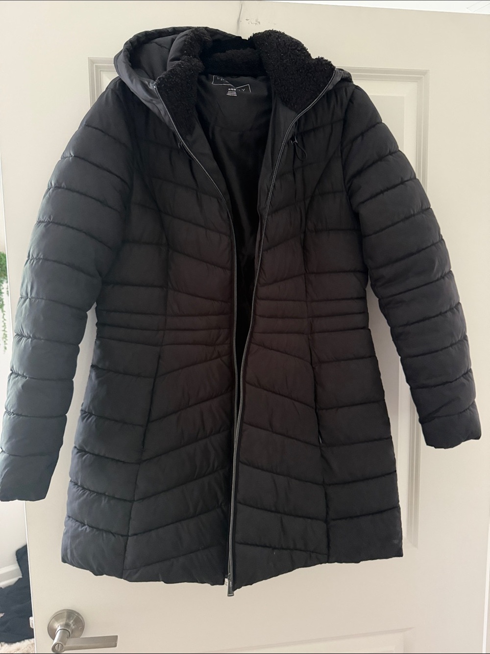 Laundry By Shelli Segal Black Hooded Quilted Puffer Coat